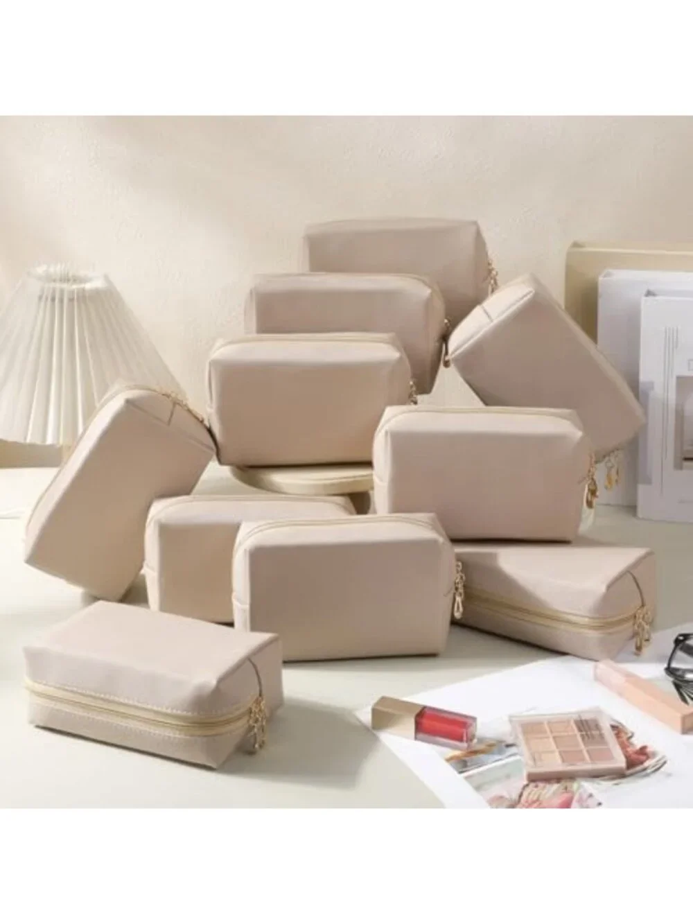 15 Pcs Aesthetic Leather Makeup Bags Set | Plain Cosmetic Pouches for Travel
